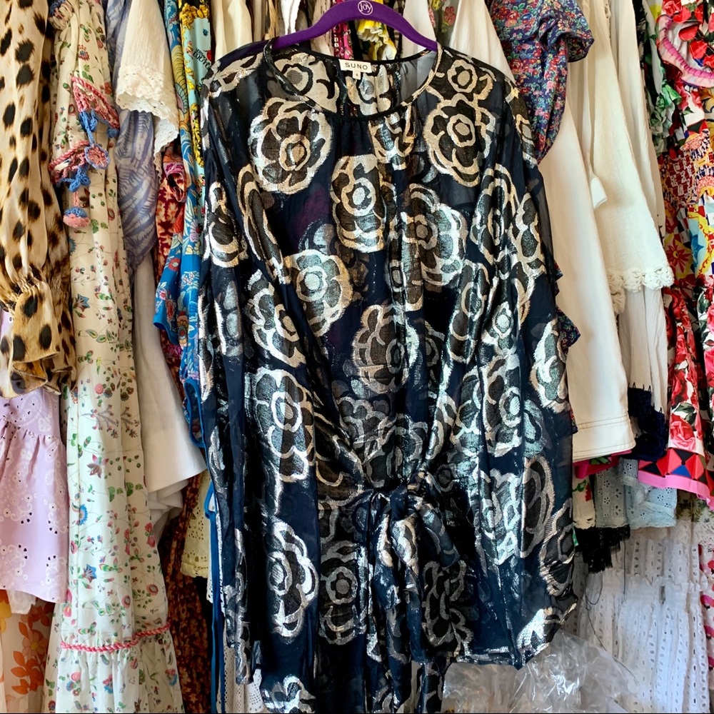From Suno, Elegant Transparent Black and Silver Floral Dress - Picture 7 of 8